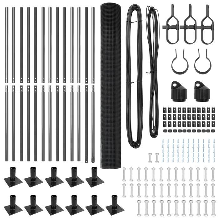 VidaXL Welded Wire Fence with 13 Flanged Posts Grey 1.5 X 25 M Steel 3352566
