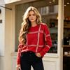 Women's Winter Plaid Color Block Pullover Sweater with Round Neck - Versatile Knit Top