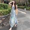 Seaside Vacation Style Printed Small Flying Sleeves Suspender Dress Women's 2026 Summer New Waist Irregular Fairy Dress