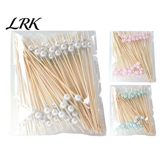 Food-safe Disposable Picks 100PCS Fruit Tags, Pearl Decor Bamboo Sticks, Sharp Tip Tags Luxury Style Skewers, for Cocktails Dessert Cakes Afternoon