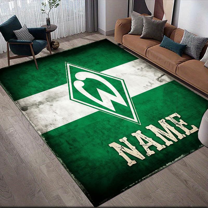 Custom Name Werder Bremen Flannel Pattern Square Carpet,Area Rug,Carpet Rug for Living Room Bedroom Sofa Playroom Decor,Non-slip Floor Mat