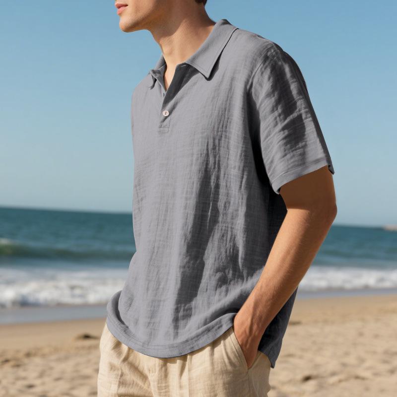 European American Summer Men's Casual Cotton Linen Polo Shirt