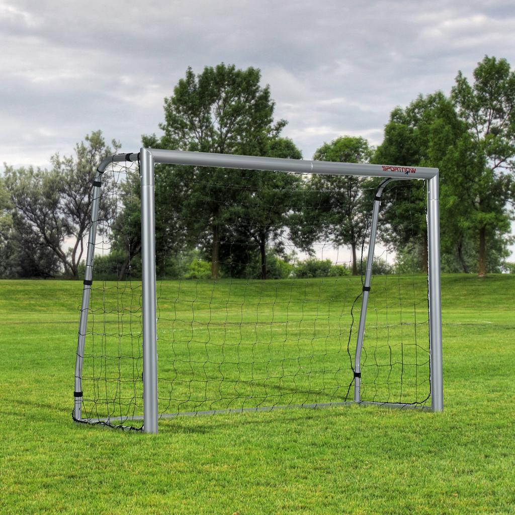 Porta da Calcio 2,4m x 1,5m, Rete da Calcio per Giardino con Picchetti, Montaggio Rapido e Semplice