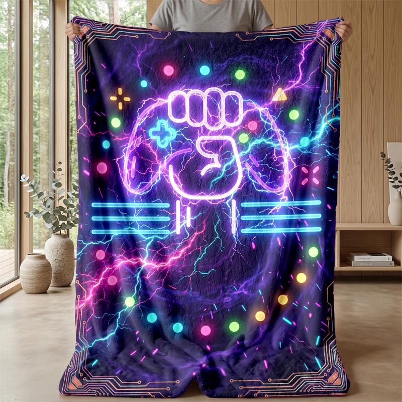 Neon Electric Game Controller Theme blanket Lightweight Warm Flannel Blanket Decorative Throw Blanket for Home Decoration