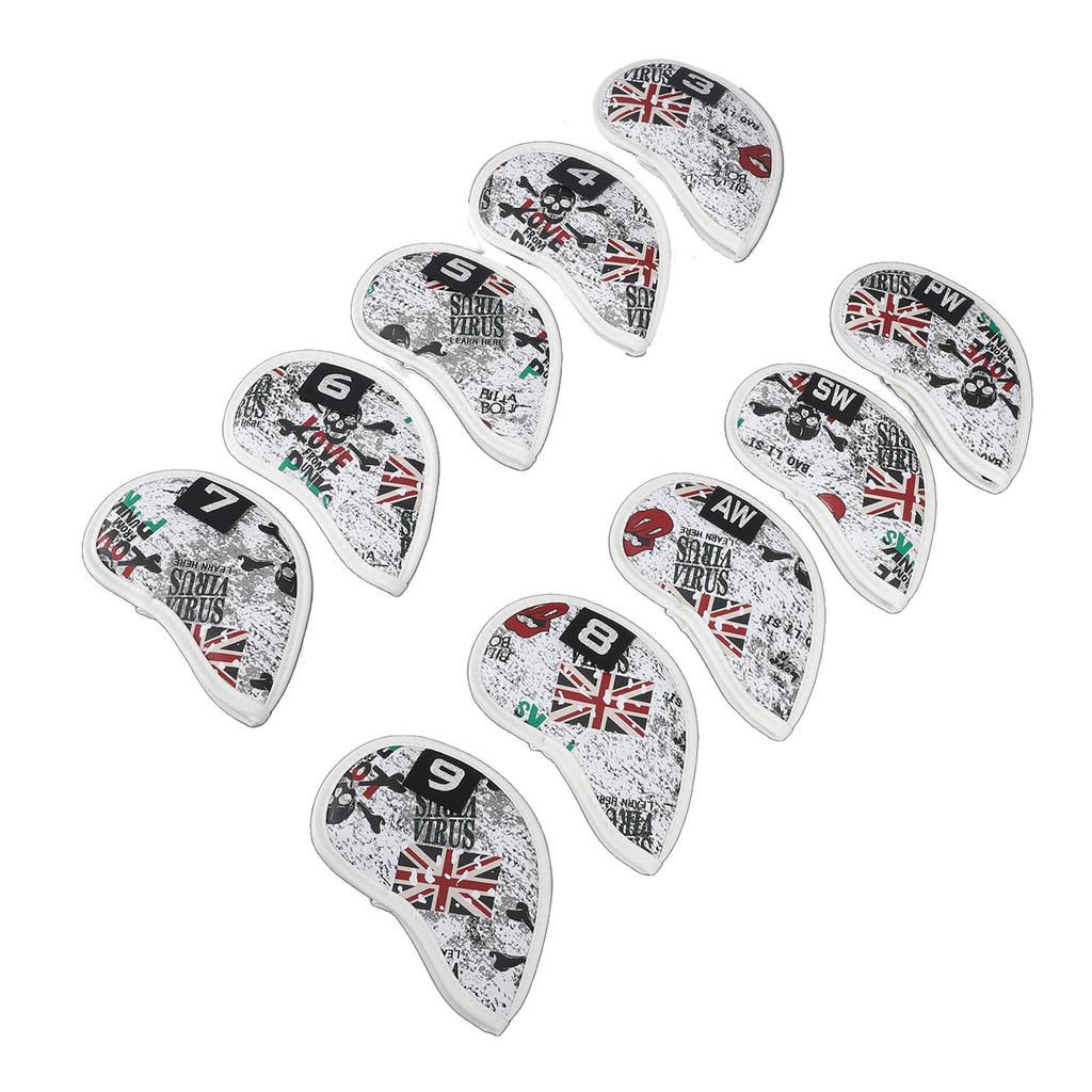 10Pcs Skull USB Golf Iron Club Head Covers PU Leather Golf Club Head Covers Headcovers Red