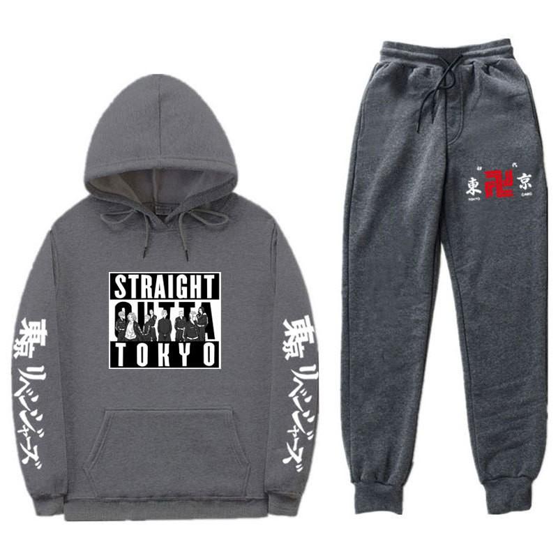 Mens Streetwear Hooded Sweatshirt Set Loose Fit Winter Warm Fleece Lined Casual Tracksuit