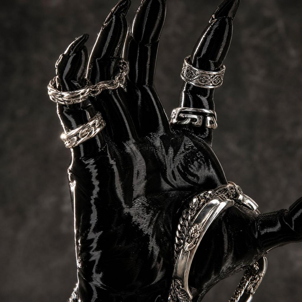 3D Printed Black Devil Hand Jewelry Holder, Witch Hand Shaped Display Stand for Rings and Bracelets