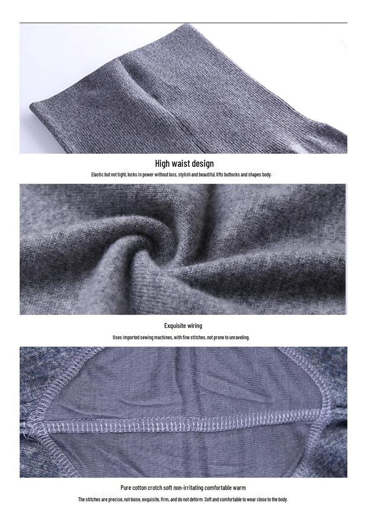 Women’s Plus Size Black Wool Cashmere-Lined Pants - Warm, Thick, Base Layer for Autumn/Winter