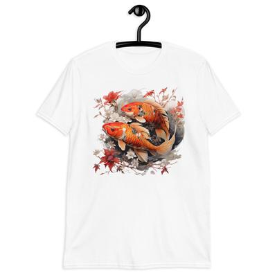 Baumwolle Zwei Koi-Fische T-Shirt Herren Damen Tees Oberteil Japanischer Stil Druck | Bequem und Einzigartiges Design