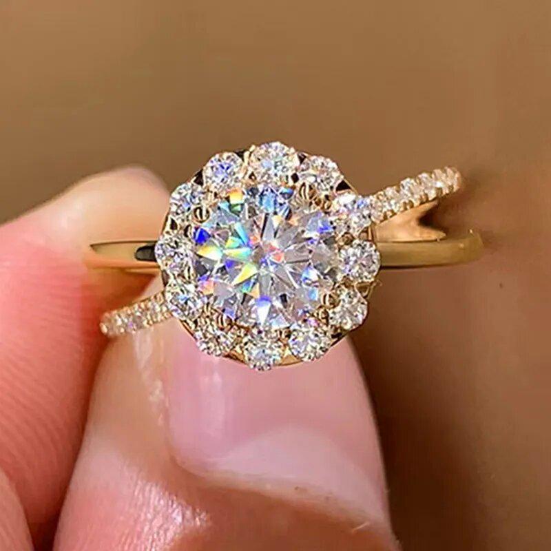 Huitan Sunflower Moissanite Zirconia Crossover Proposal Ring