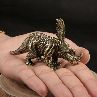 Messing Jura Dinosaurier Styracosaurus Statue Büro Schreibtisch Ornamente Tee Haustiere Handwerk Tierfiguren Miniaturen Spielzeug Geschenke