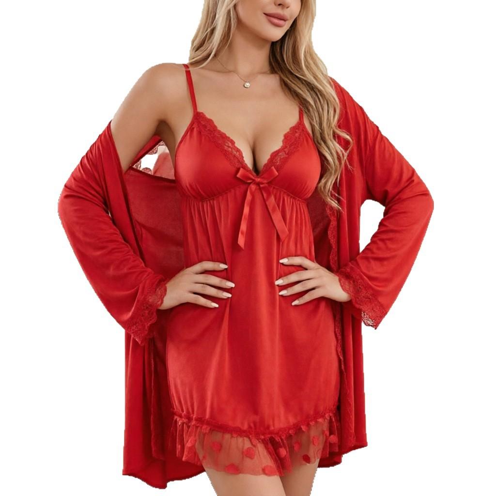 New Women's Pajamas, Suspenders, Sexy Pajamas, Sexy Pajamas, V-neck Lace Solid Color Loungewear.