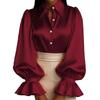 Women's Fashion Solid Color Collar Button Long Sleeve Shirt Top