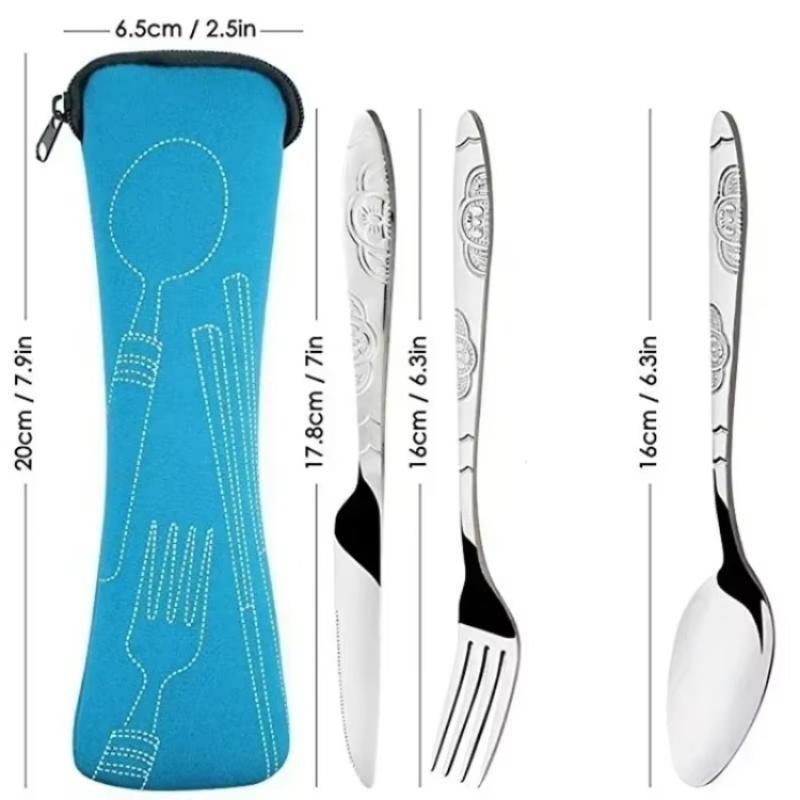3Pcs New Portable Travel Cutlery Stainless Steel Western Style Steak Knife Fork Spoon Complete Set of Tableware Home Use Outdoor