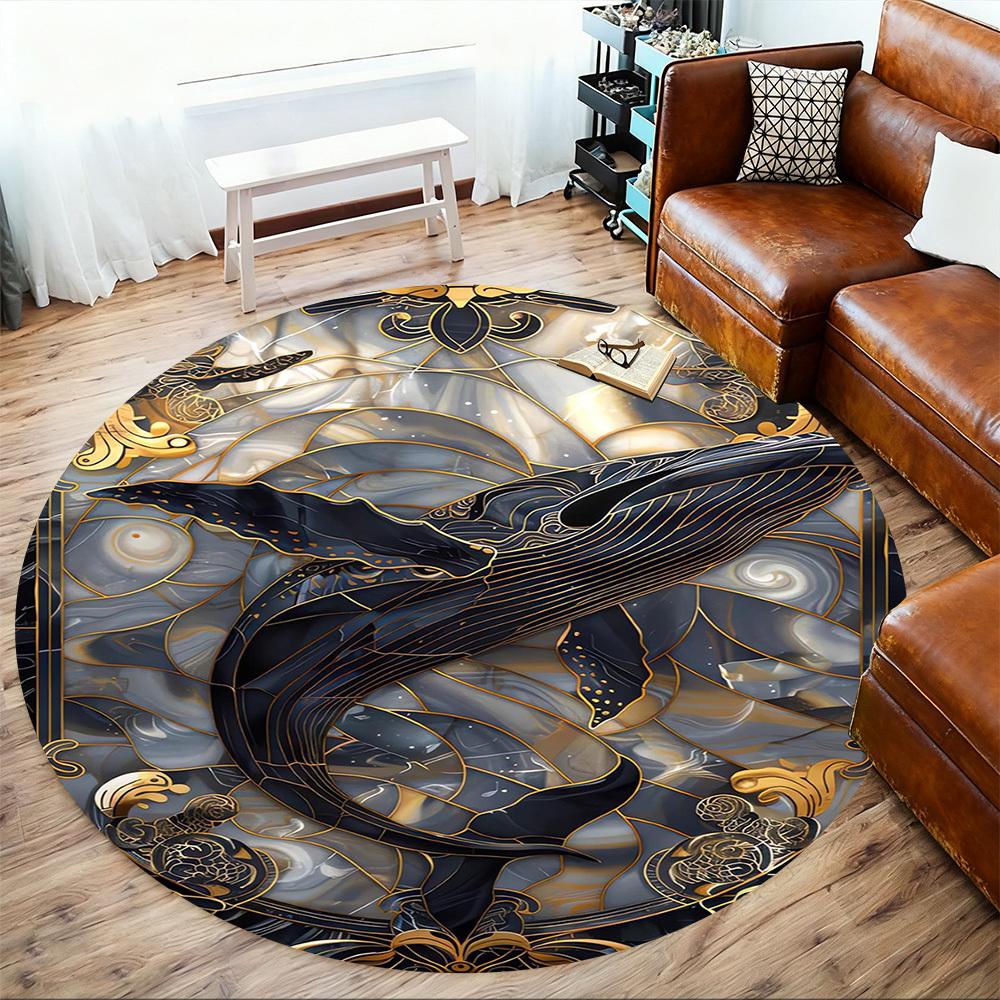 1PC Whale, Art Nouveau, Marine Life Round Chair mat Area Rug - Non-Slip, Floor Mat for Office, Bedroom, home decor Christmas Gift c0528133