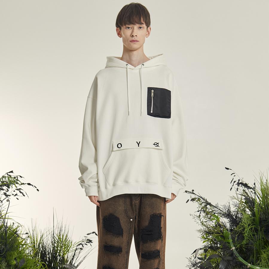 Nylon Pocket Logo Hoodie - White