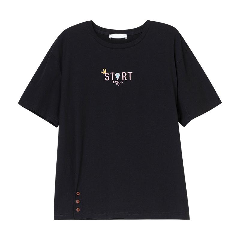 Damski letni bawełniany T-shirt z haftem, o luźnym kroju, plus size, z krótkim rękawem, styl 6313