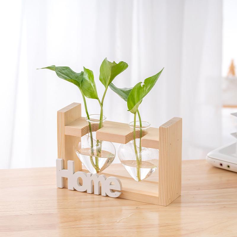 Wood & Glass Hydroponic Bottle - Simple Modern Home Decor