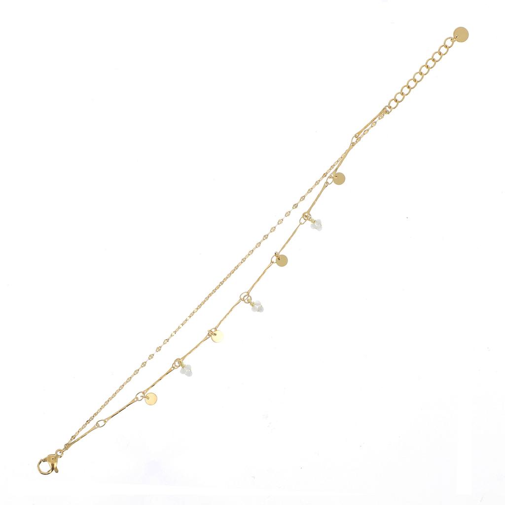 Les Trésors De Lily [R4502] - Golden White 'Cléopatra' Steel Designer Bracelet - 2 Mm Beads