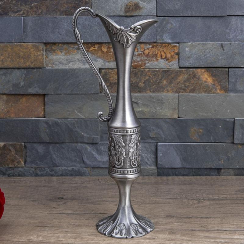European Engraved Slim Neck Metal Vases Flower Arrangements Container Bud Vases For Home Table Centerpieces Decors