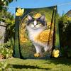 1pc Cat, Flowers Outdoor Personalized Flannel Blanket, Soft, Lightweight Personalized Flannel Blanket, Digital Printing,