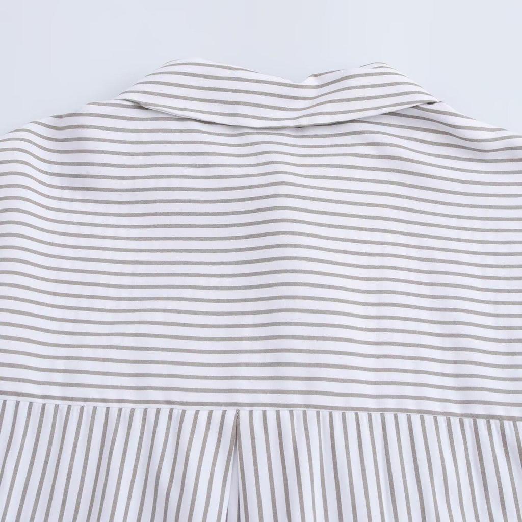 Spring 2025 Women's European & American Style Striped Long Sleeve Casual Shirt with Turn-Down Collar