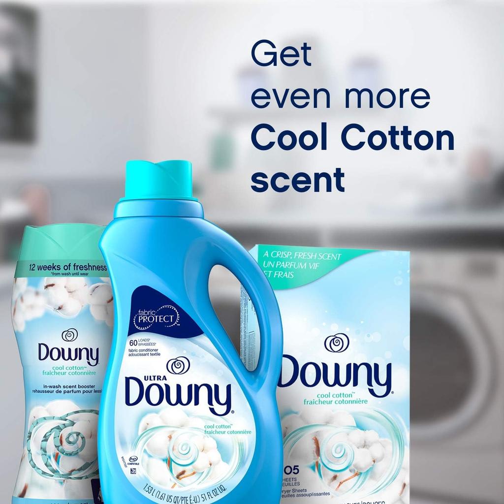 Downy Cool Cotton Fabric Softener Refreshing 240 Large Capacity Sheets, Scent, Anti-Static, Dryer-Safe, Softening, Sheets, [Product Code]