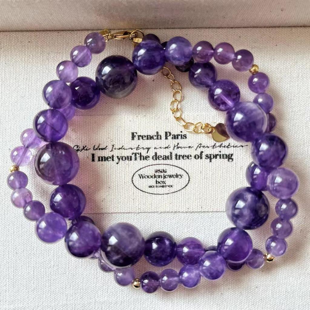 Design Original, Lavanda Natural, Ametista, Colar Sorriso Gradiente, Gargantilha Feminina, Corrente Clavicular Vento