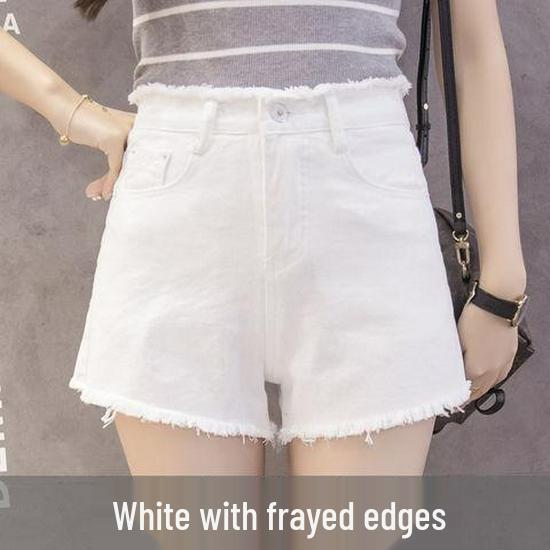 High-waisted Black Denim Women s Shorts, Summer 2026, Plus Size, Korean Retro Chic, Loose Fit, Frayed Hem, Hong Kong Style. XL белый