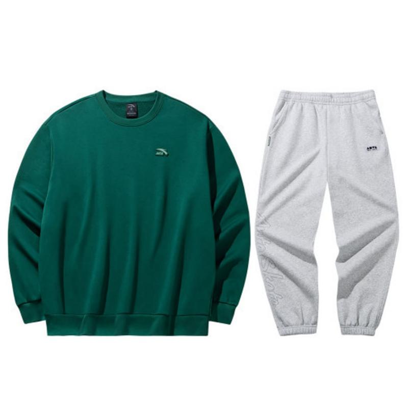 

Anta Loose Fit Round Neck Pullover Top And Solid Color Elastic Waist Mid Rise Long Pants Casual Sports Set Unisex Sets 972448711-7+172448301N-1 XXXL