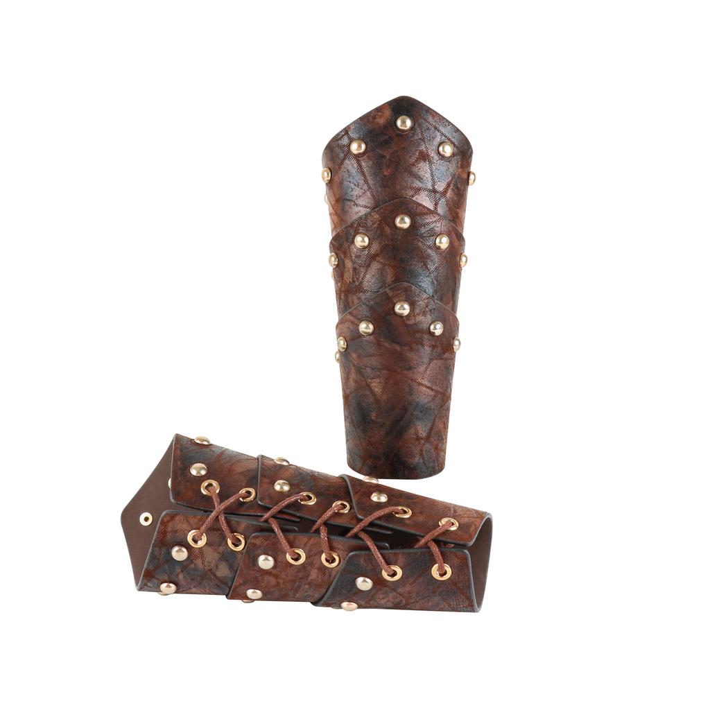 UYEE Mittelalter Wikinger Krieger Leder Armschutz Steampunk Pelz Elf LARP Kostüm für Männer Frauen Nieten Armschutz Halloween Zubehör