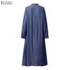 ZANZEA Women Casual Round Neck Solid Color Long Sleeve Loose Dress