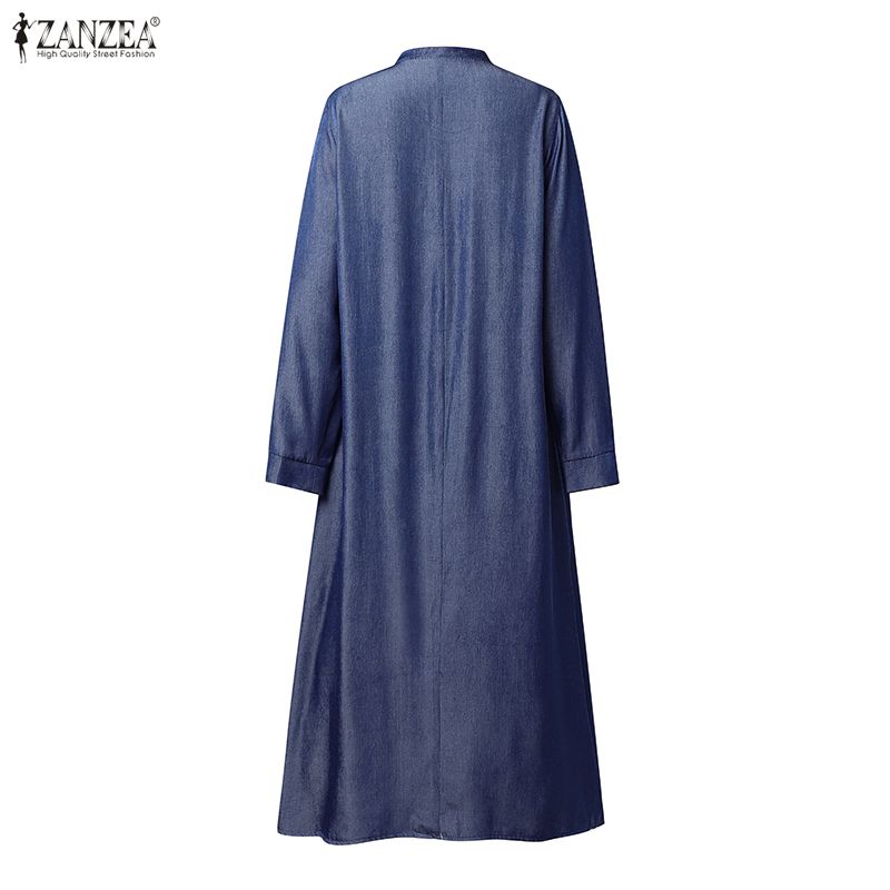 ZANZEA Women Casual Round Neck Solid Color Long Sleeve Loose Dress