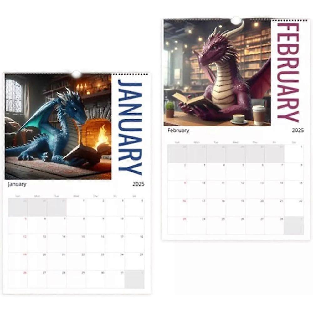 Book Dragon Calendar 2025, Funny Dragon Reading Book Monthly Planner Calendar