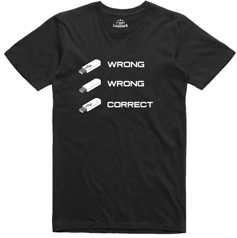 

Funny T Shirts Wrong USB Insertion Logo Computer Regular Fit Tee 2XL