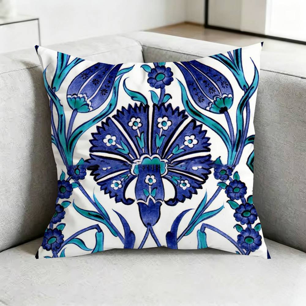 Art Iznik TileE Pillow Case Square DoubleSided Sofa Cushion Cover Bedroom Bedside Pillow Gift
