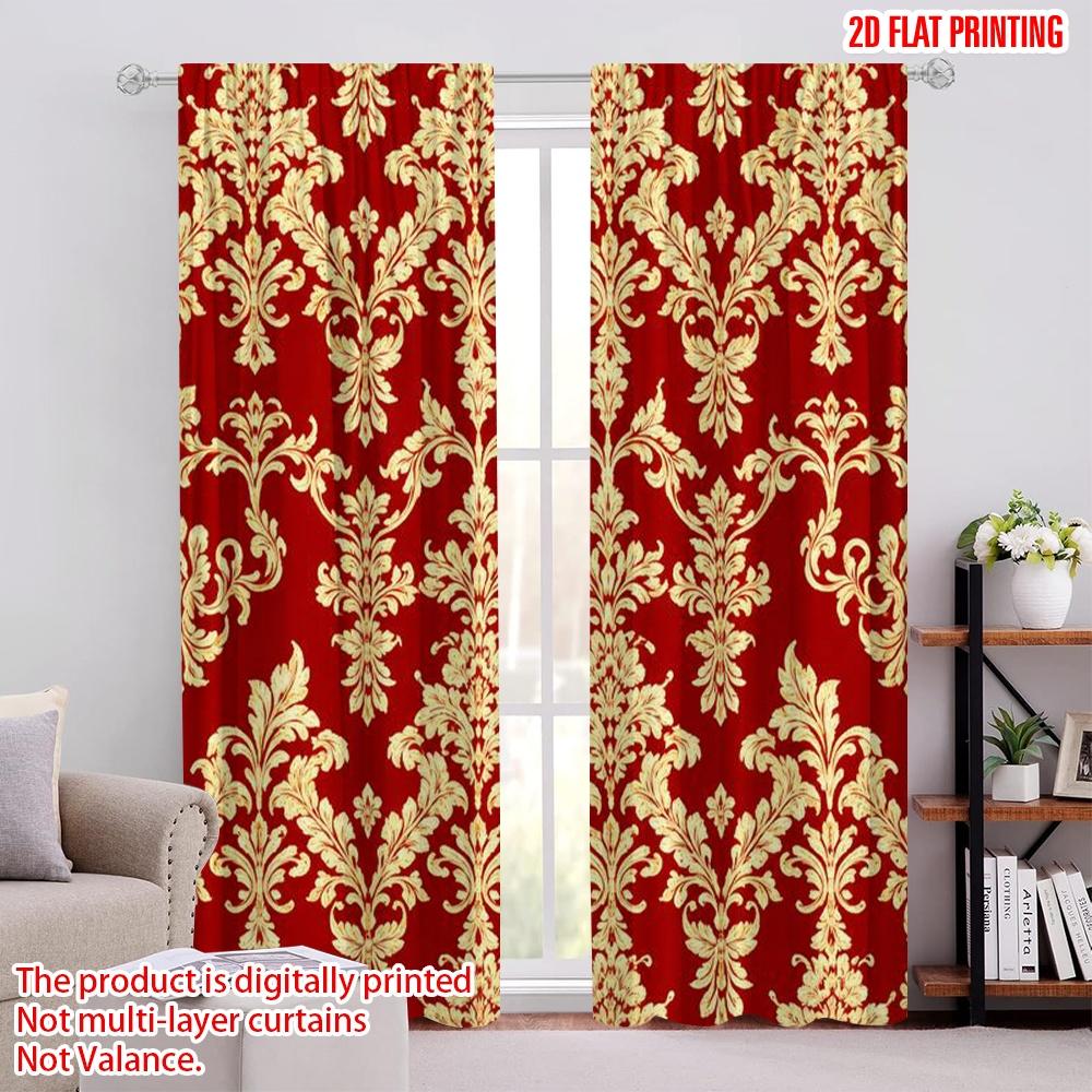 2D Flat Printing 2pcs Curtain Drapes Vintage Floral Design Digital Printed Polyester Drapes Holiday Decorations Use for Indoor