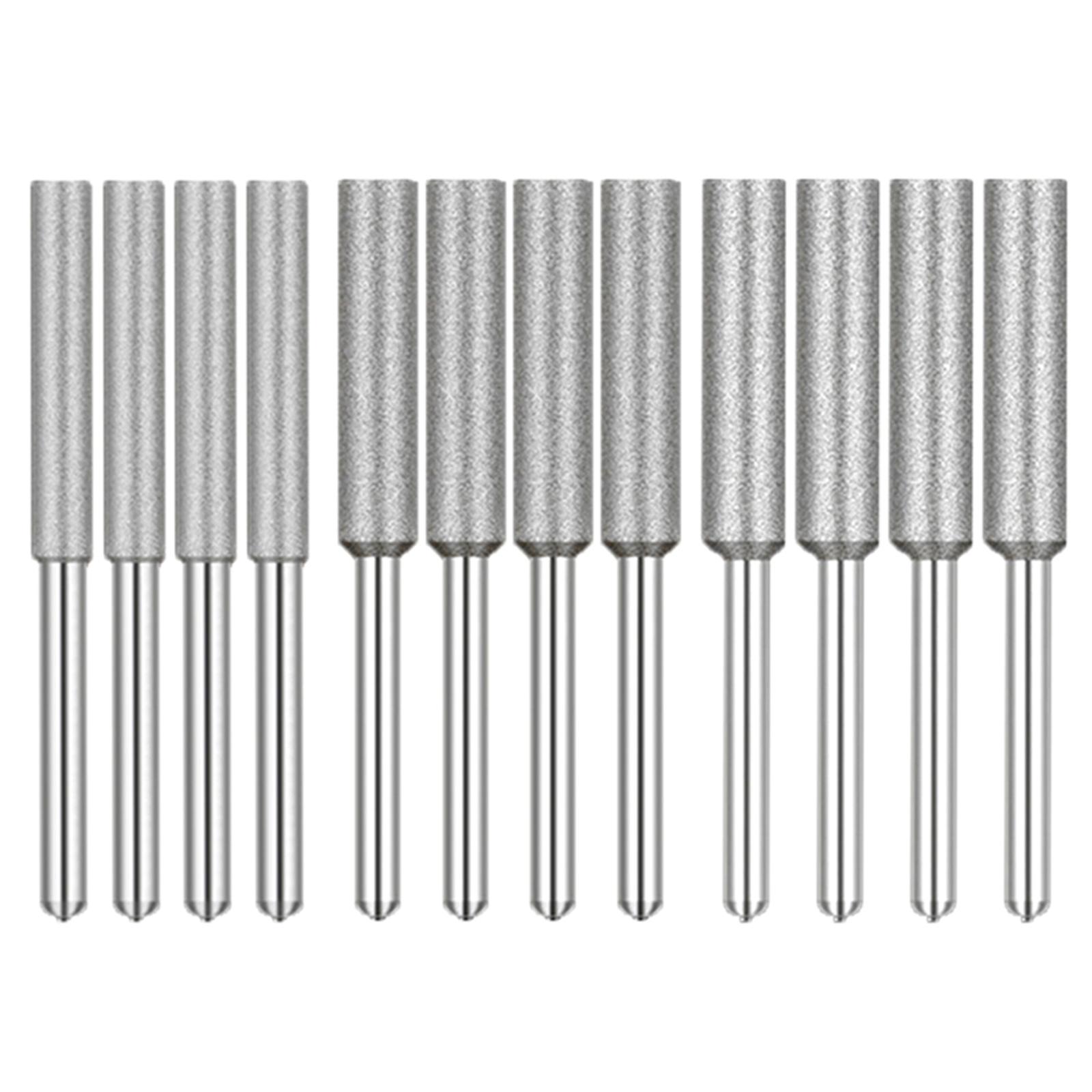 

12 шт. Алмазные борфрезы Шлифовальная головка Подходит для цепей бензопил Электрический напильник с высокой эффективностью и долговечностью серебряный