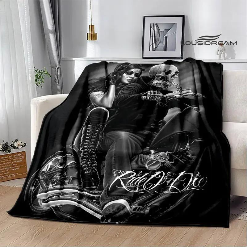 Retro Totenkopf Motorrad bedruckte Decken Picknickdecke Flansch Warme Decke Haus Reise Decken Bettwäsche Geburtstagsgeschenk