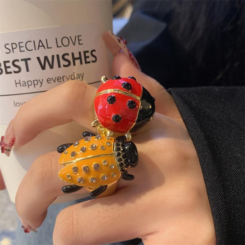 Vintage Enamel Rhinestone Insect Ring Colorful Cute Butterfly Beetle Punk Y2K Jewelry for Women Accessories Party Gift