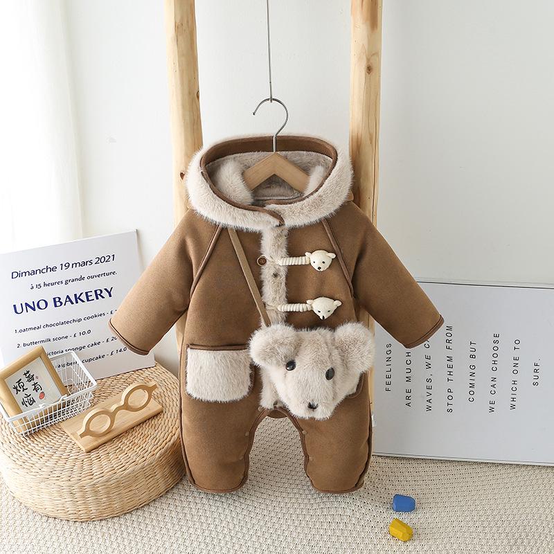 Nuovo Tuta Invernale Peluche: Tuta con Cappuccio da Passeggio per Neonati e Bambine - Carino Set Due Pezzi.
