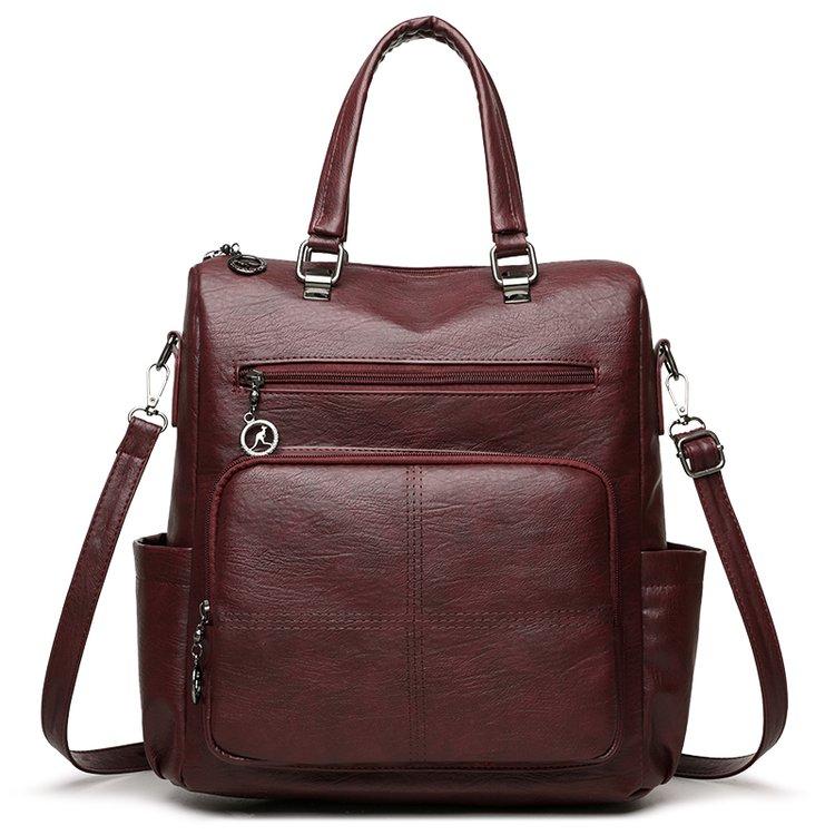 

Vintage Leather Backpack Women Convertible Shoulder Bag Multi Pocket Tote Bag For Work Daily Use Casual crossbody bag for women 33 × 19 × 34 cm червоний
