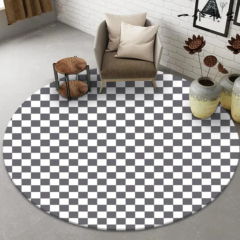 Checkerboard Plaid Round Carpet Geometric Floor Mat for Bedside Dorm Closet Dining Room Decor Soft Non-Slip Area Rugs Doormat