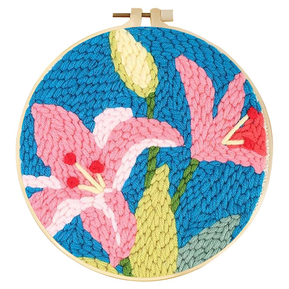 Floral Pattern DIY Punch Needle Embroidery Kit with Yarn Starter Kit Poking Cross Stitch Tools For Knitting Magic Tufting Set