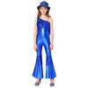Children‘s Disco Dance Costume Sequins Tassels One Shoulder Sleeveless High Waist Flared Jumpsuit and Fedora Hat for Party Performance