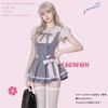 Ligwon Gothic Lolita JK Uniform Set with Mini Pink and Harajuku Korean Christmas Women's Skirt, Gray, Style, Style, Spring, Summer, Autumn, Halloween,