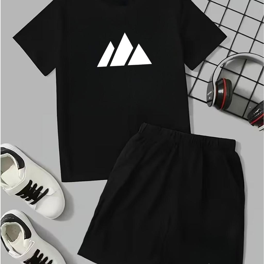 Boys' 3D printed spring/summer outdoor sports T-shirt and shorts two-piece set, perfect for outdoor wear