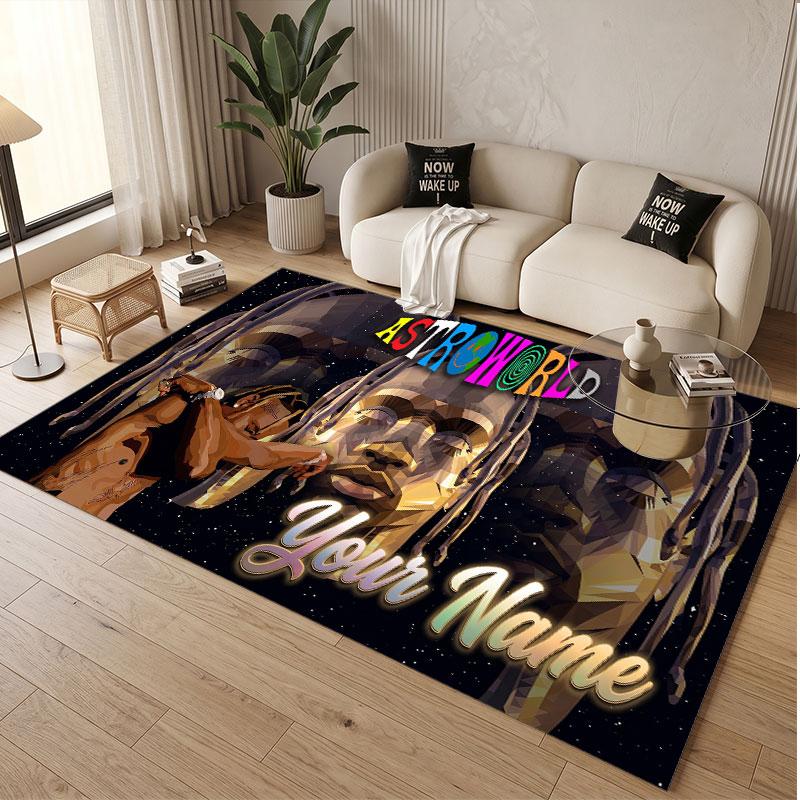 Custom Name Crystal Velvet Rug,Travis Scott Comfortable Anti Slip Floor Mat For Room Decoration