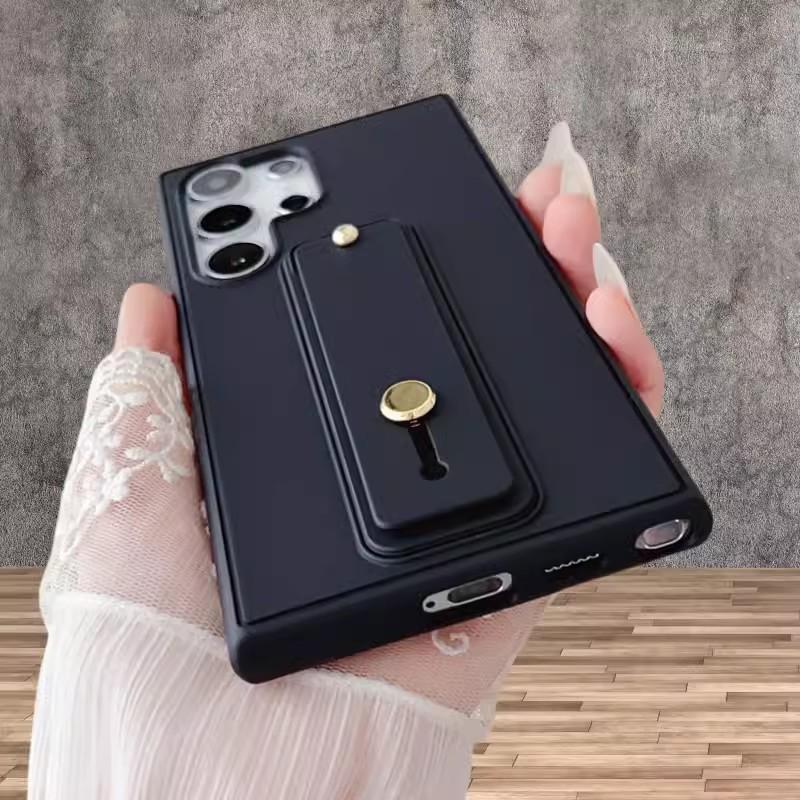 Simple solid color suitable for Samsung s24ultra mobile phone case s23u wristband bracket s22p silicone protective case s22u
