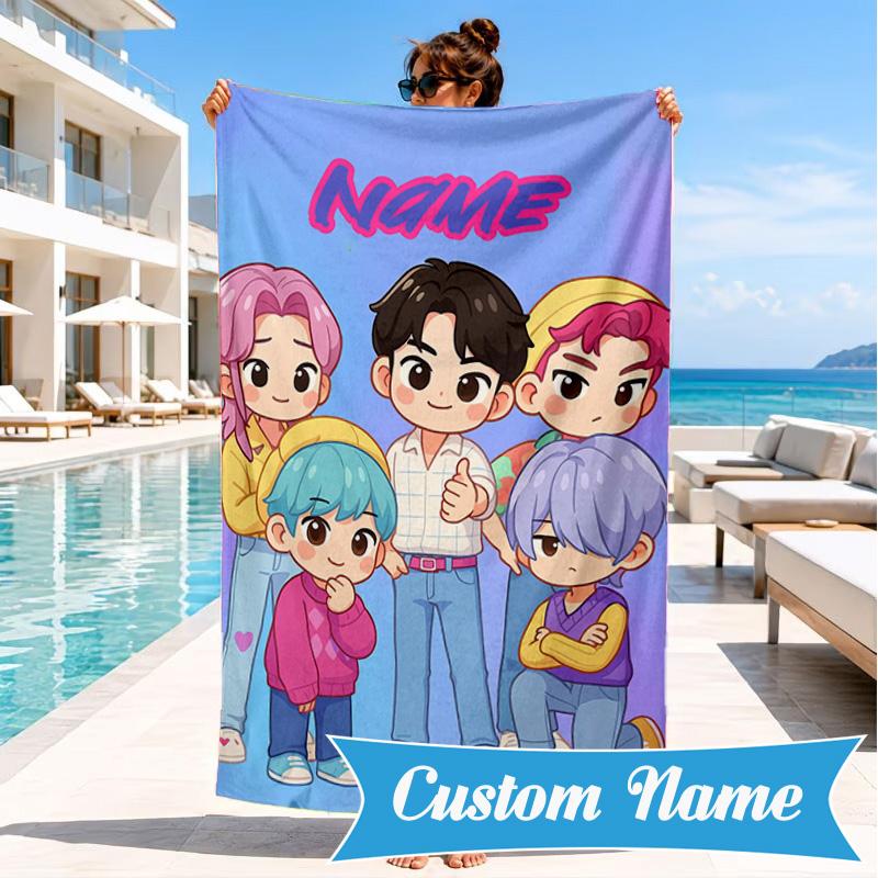 Custom Name Fantasy Friends KPop Beach Towel Microfiber Beach Towel, Lightweight and Quick-Dry, for Summer Travel, Swimming Pool Gift